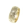 thumbnail image 1 of 14K yellow gold hand engraved Hawaiian plumeria scroll ring diamond cut edge 8mm, 1 of 5