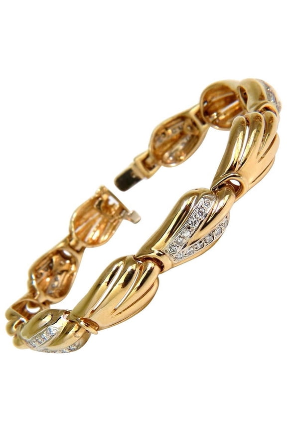 14KT 1.00CT FRENCH PAVE DIAMOND SHELL BRACELET G/VS 7.5 INCH