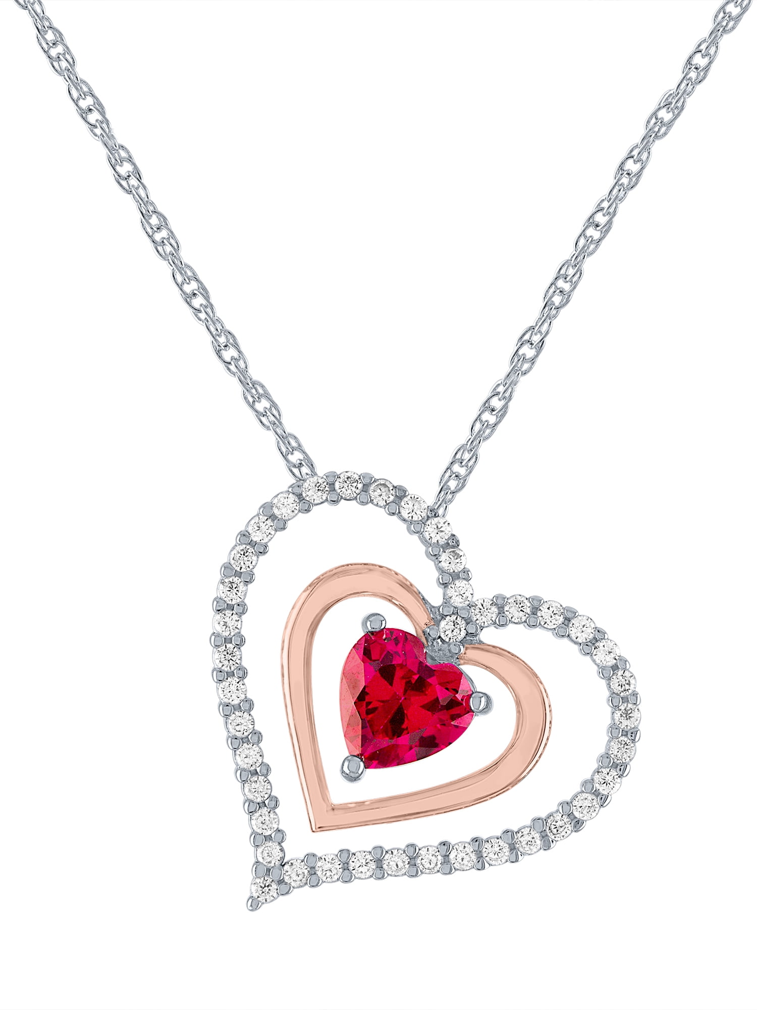 14KT GOLD Flash Plated Simulated Ruby and CZ Heart Pendant