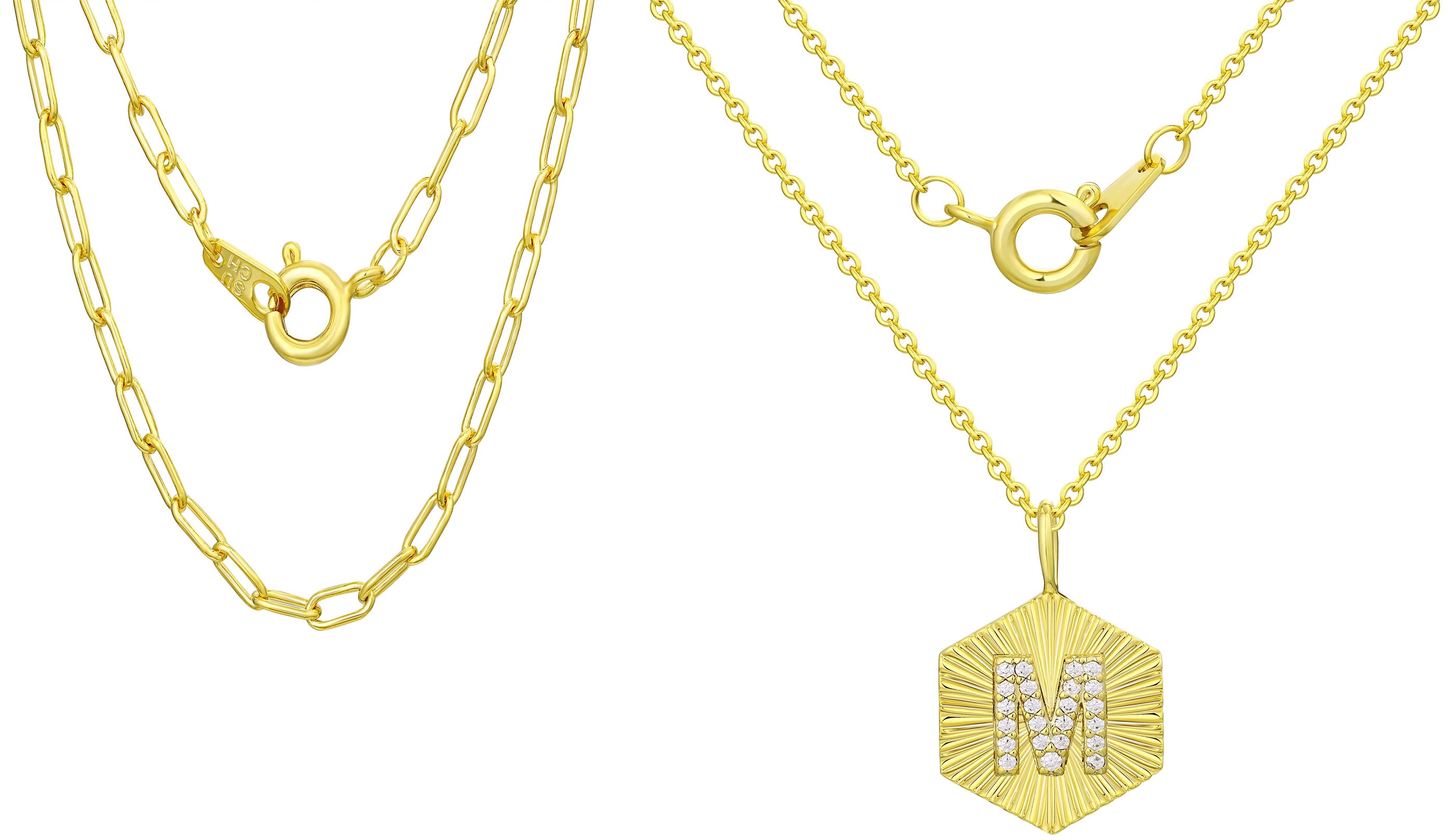 14KT Gold Flash Plated Double Necklace Set with Simulated Diamonds Adult