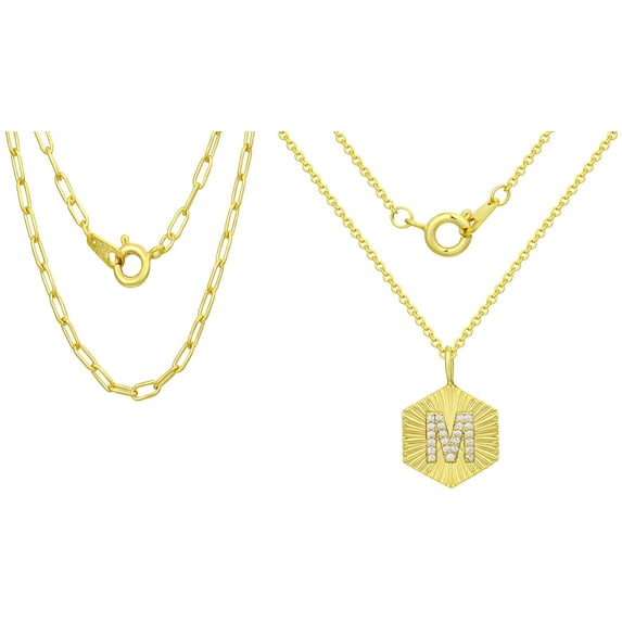 14KT Gold Flash Plated Double Necklace Set with Simulated Diamonds Adult