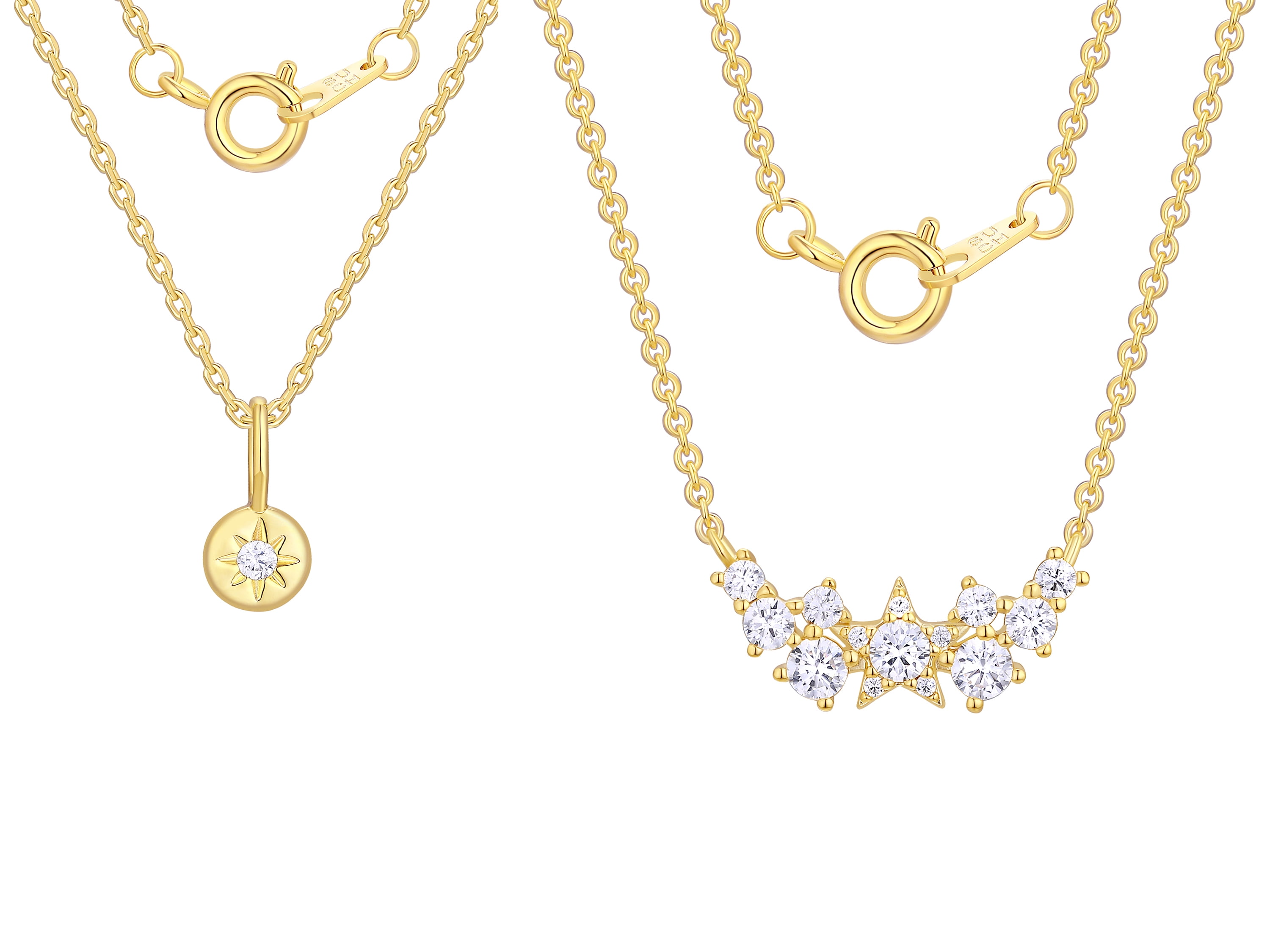 14KT Gold Flash Plated Double Necklace Set with Simulated Diamonds Adult