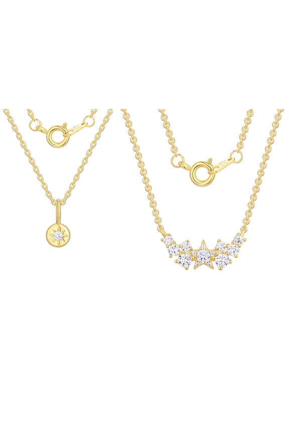 14KT Gold Flash Plated Double Necklace Set with Simulated Diamonds Adult