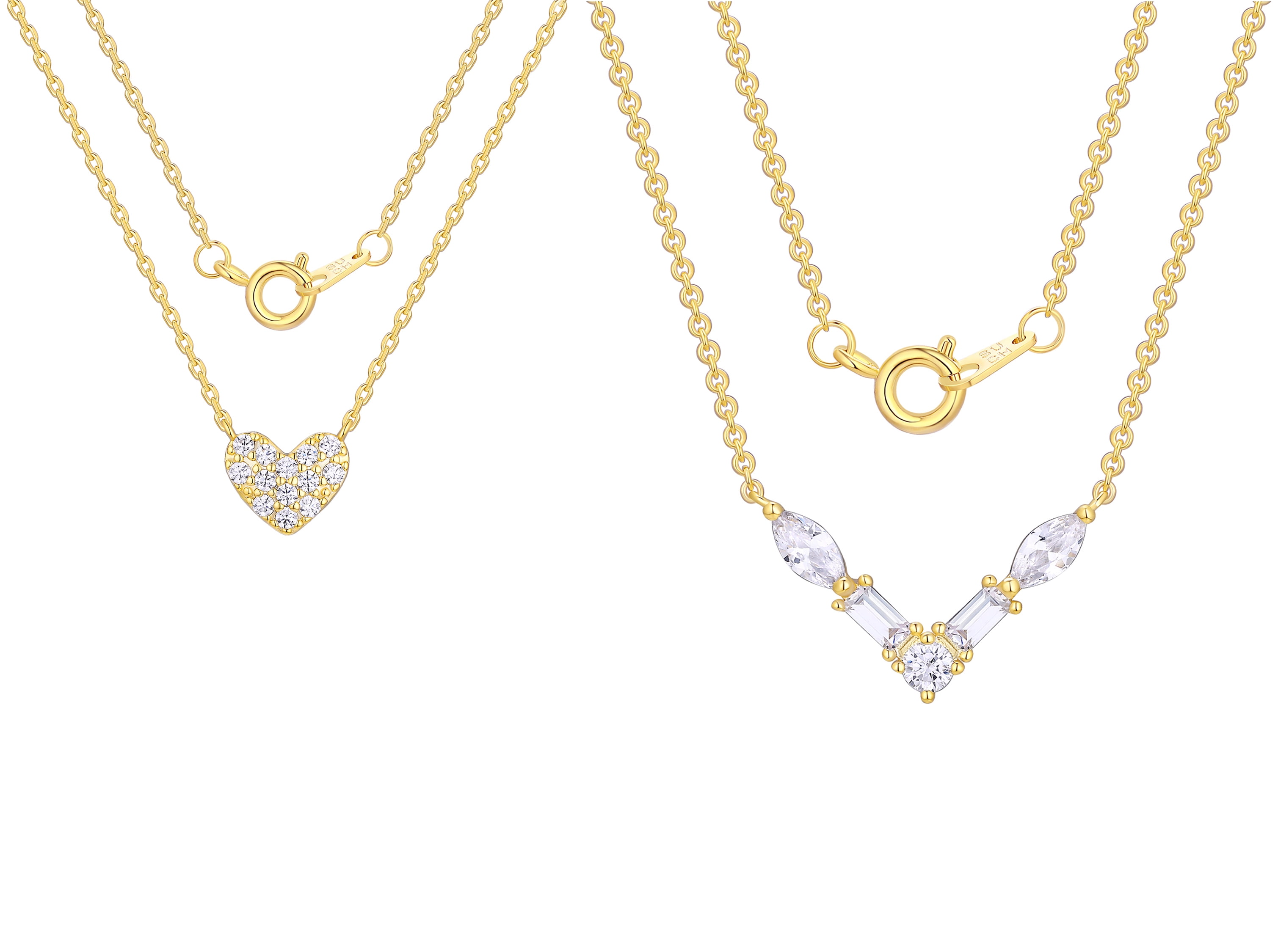 14KT Gold Flash Plated Double Necklace Set with Simulated Diamonds Adult