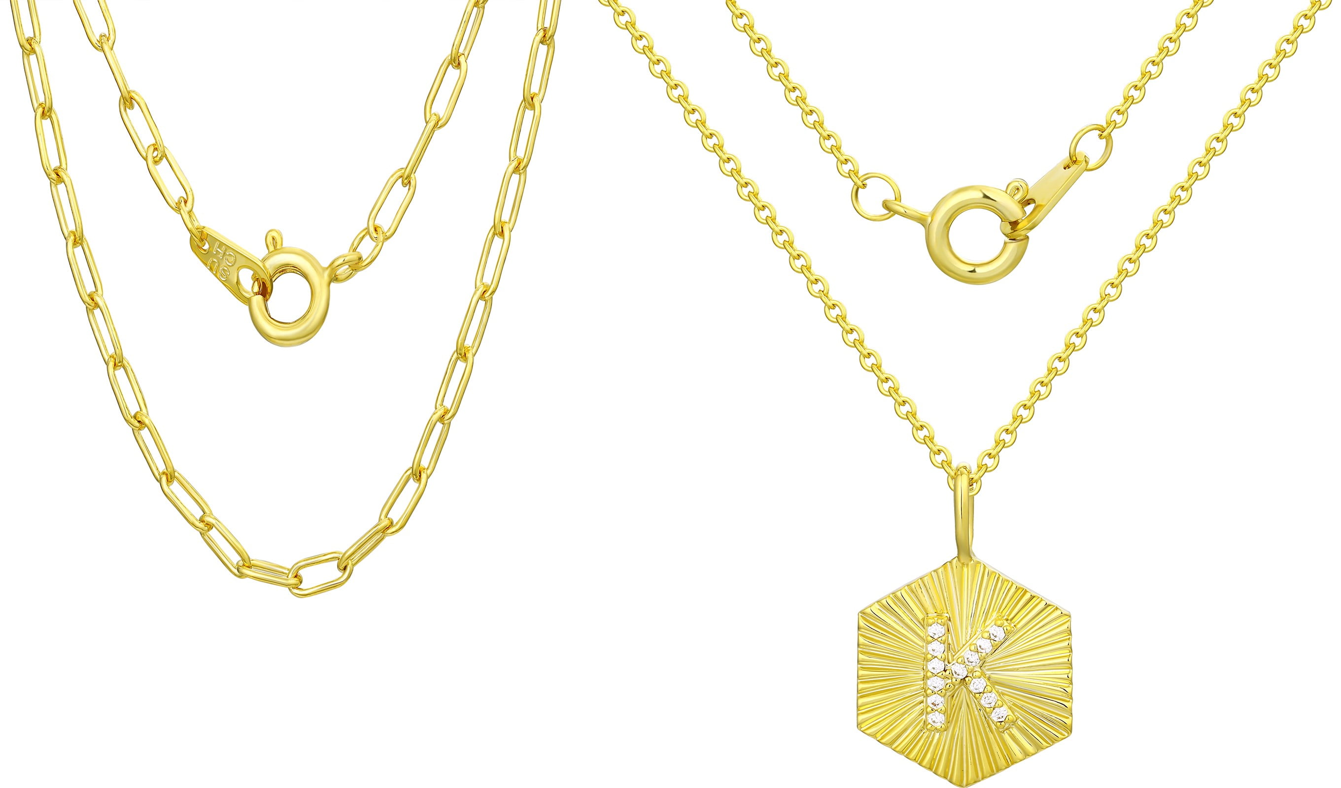 14KT Gold Flash Plated Double Necklace Set with Simulated Diamonds Adult