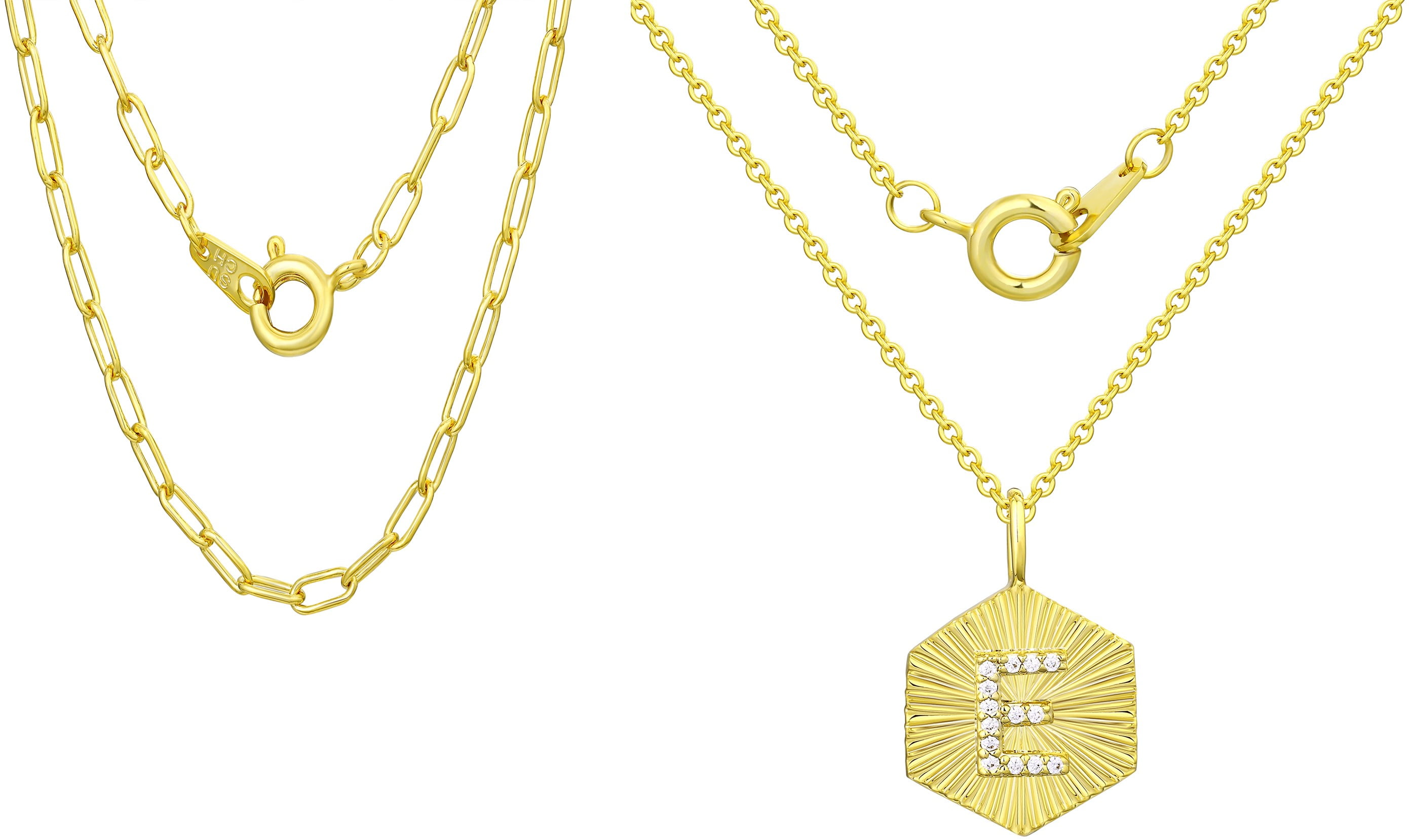 14KT Gold Flash Plated Double Necklace Set with Simulated Diamonds Adult