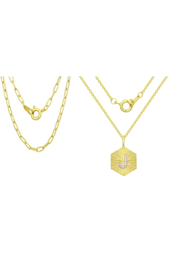 14KT Gold Flash Plated Double Necklace Set with Simulated Diamonds Adult