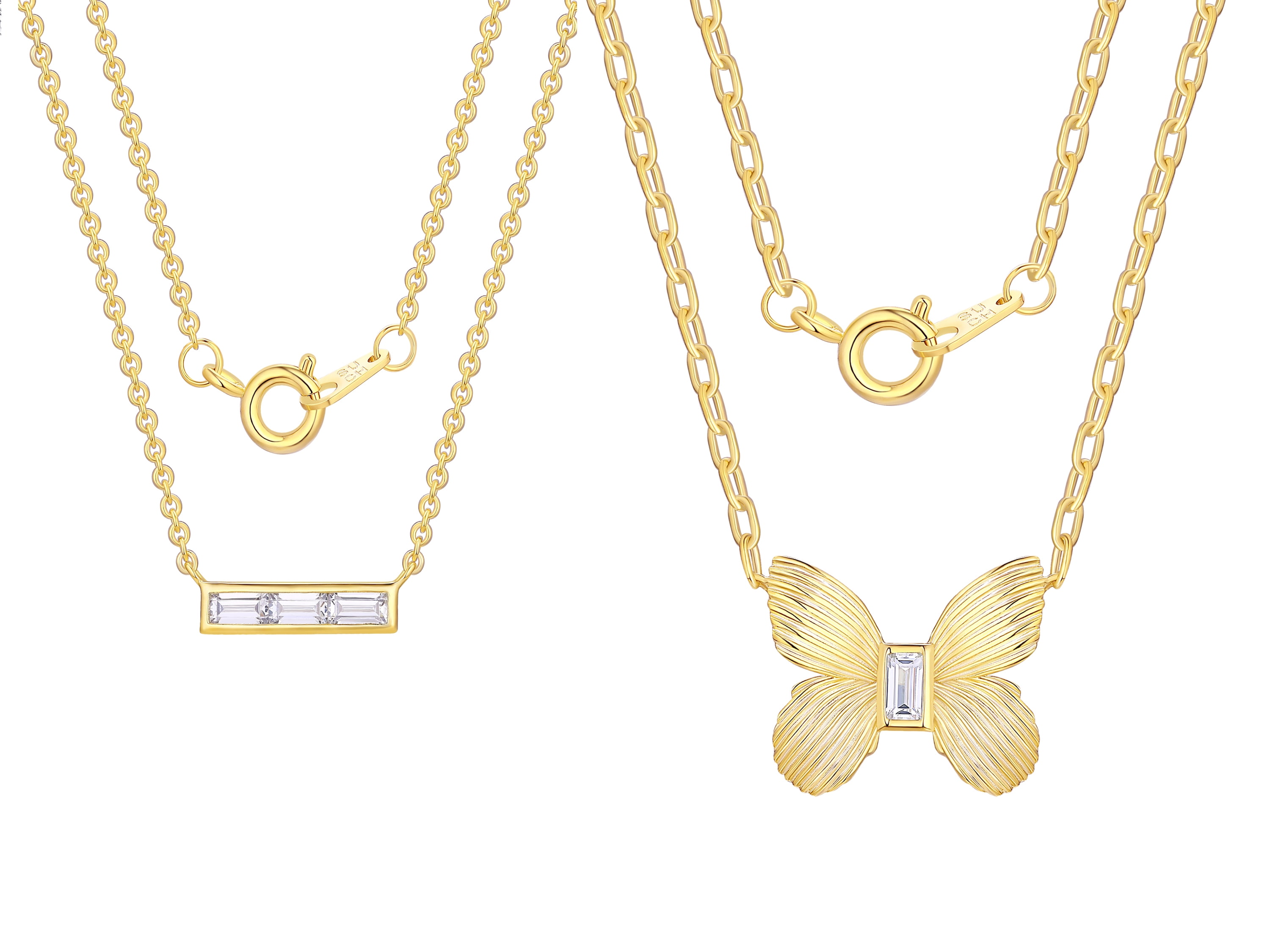 14KT Gold Flash Plated Double Necklace Set with Simulated Diamonds Adult