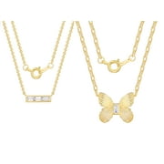 14KT Gold Flash Plated Double Necklace Set with Simulated Diamonds Adult