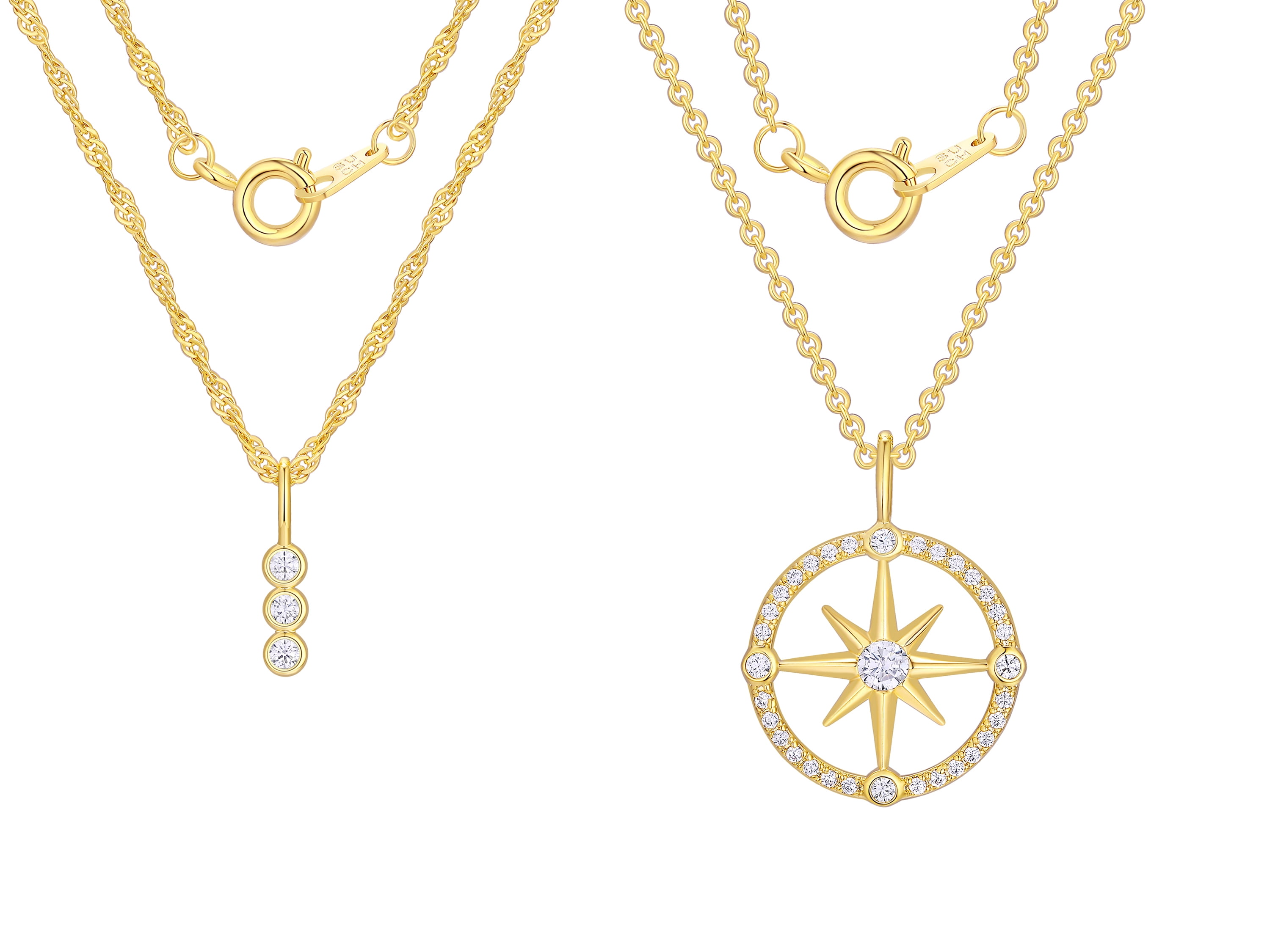 14KT Gold Flash Plated Double Necklace Set with Simulated Diamonds Adult