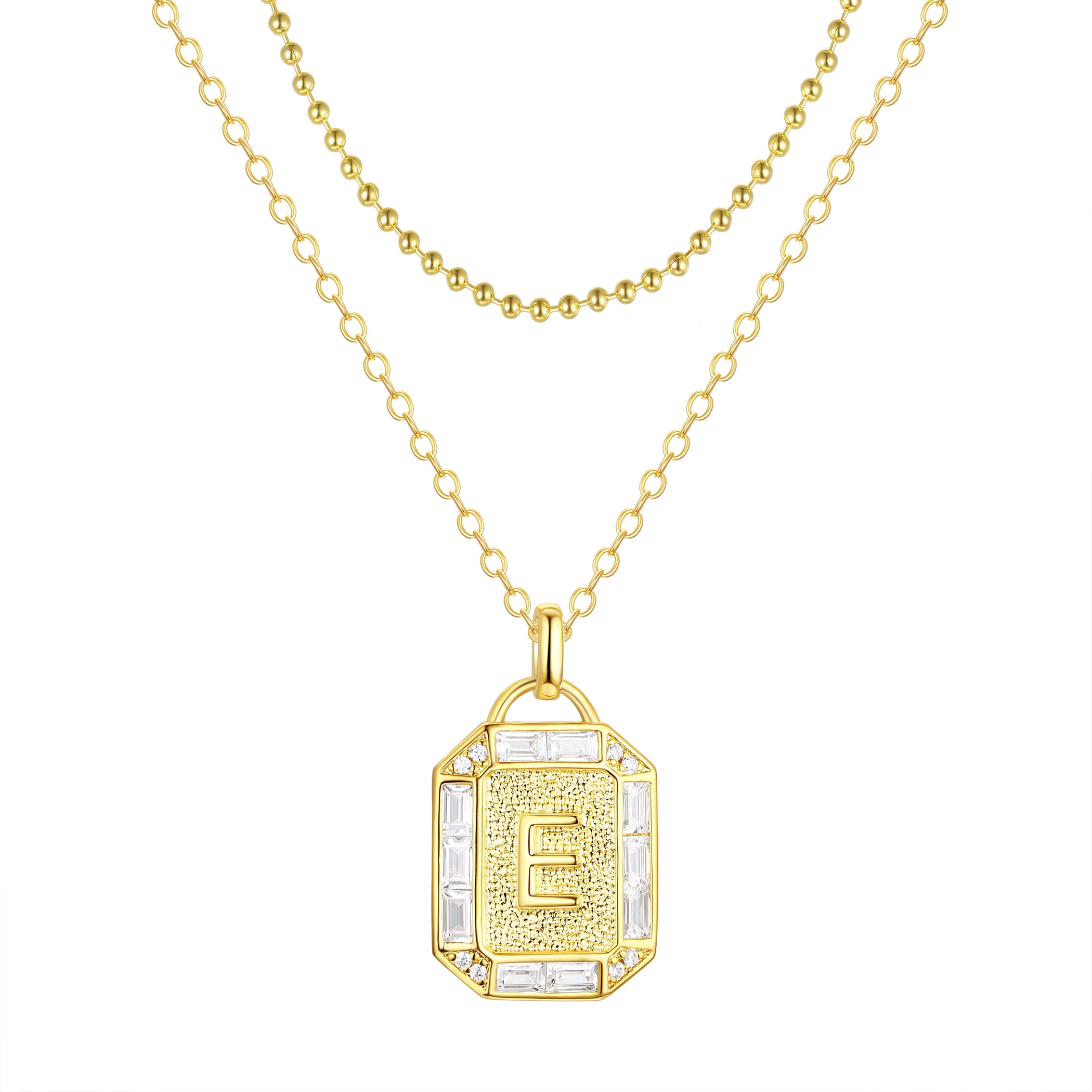 Adult 14KT Gold Flash Plated Initial Double Necklace Set with Simulated Diamonds