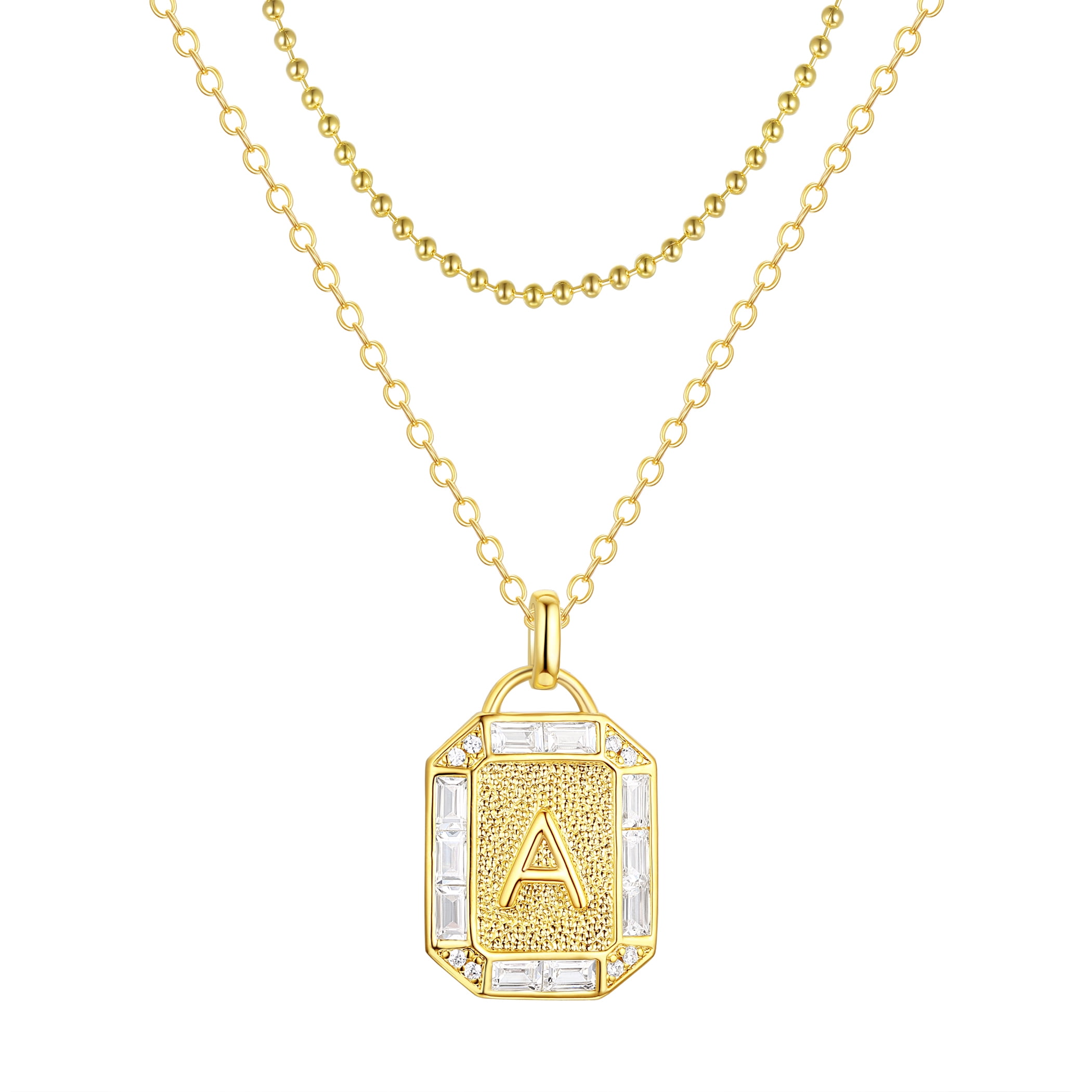 Adult 14KT Gold Flash Plated Initial Double Necklace Set with Simulated Diamonds