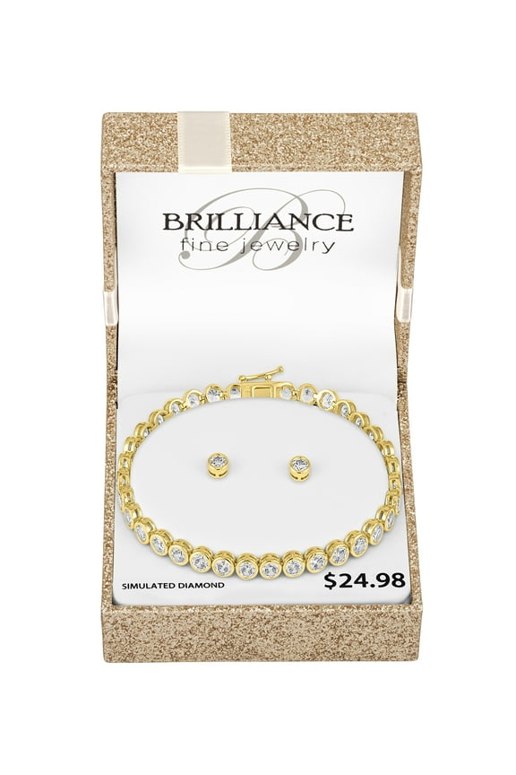 Ladies Brilliance Fine Jewelry 14 Kt Gold Plated Simulated Diamond Bracelet & Earring Set