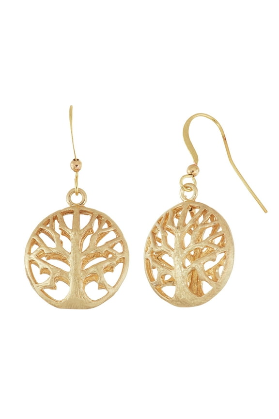 14KT Gold Plated 20 mm Round Tree of Life Dangle Earring