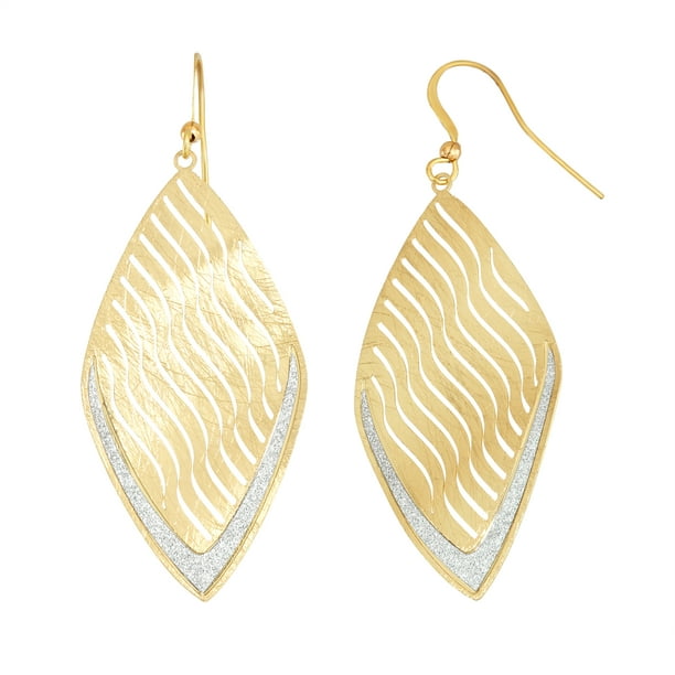 14KT Gold Plated Diamond Drop Wave Crystal Dangle Earring - Walmart.com