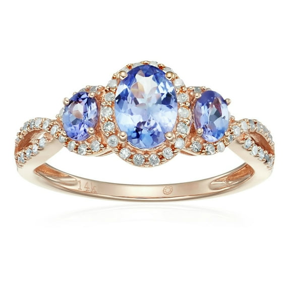 14KT Rose Gold Tanzanit With White Diamond Ring