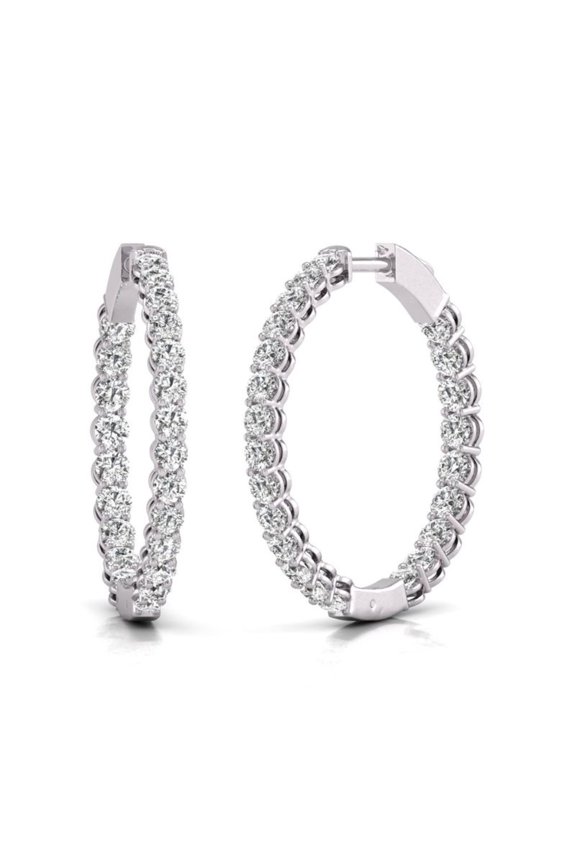 14KT WG 10CT TW Round In & Out Hoop Earring