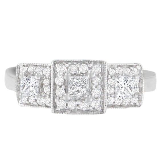 14KT White Gold 0.50 ct.TDW Round and Princess Cut Diamond Ring (H-I,SI2-I1)
