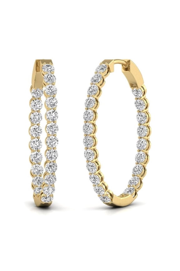 14KT YG 10CT TW Oval In & Out Hoop Earring