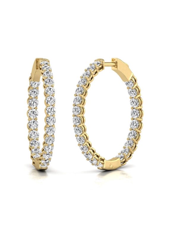 14KT YG 10CT TW Round In & Out Hoop Earring