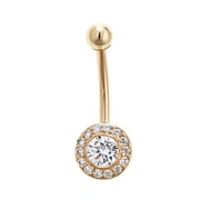 14KT YG CZ FANCY ROUND 14G BELLY RING