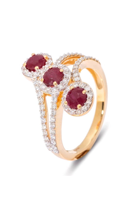 14KT Yellow Gold Thai Ruby Diamond Ring