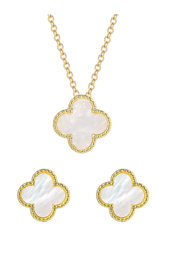 Women's 14KT Gold Flash Plated Clover Pendant and Earring Set