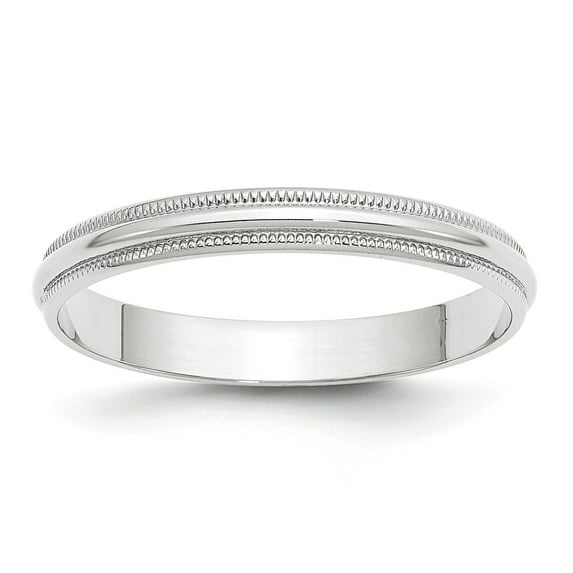 14KW 3mm LTW Milgrain Half Round Band Size 8 in 14k White Gold