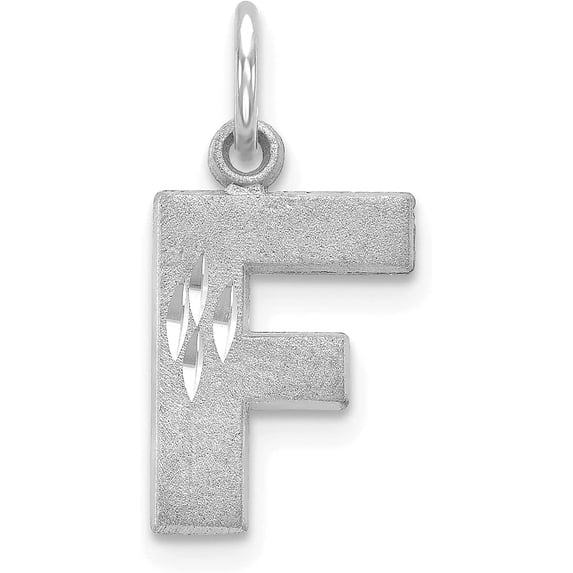 14KW White Gold Satin Diamond-cut Letter F Initial Charm