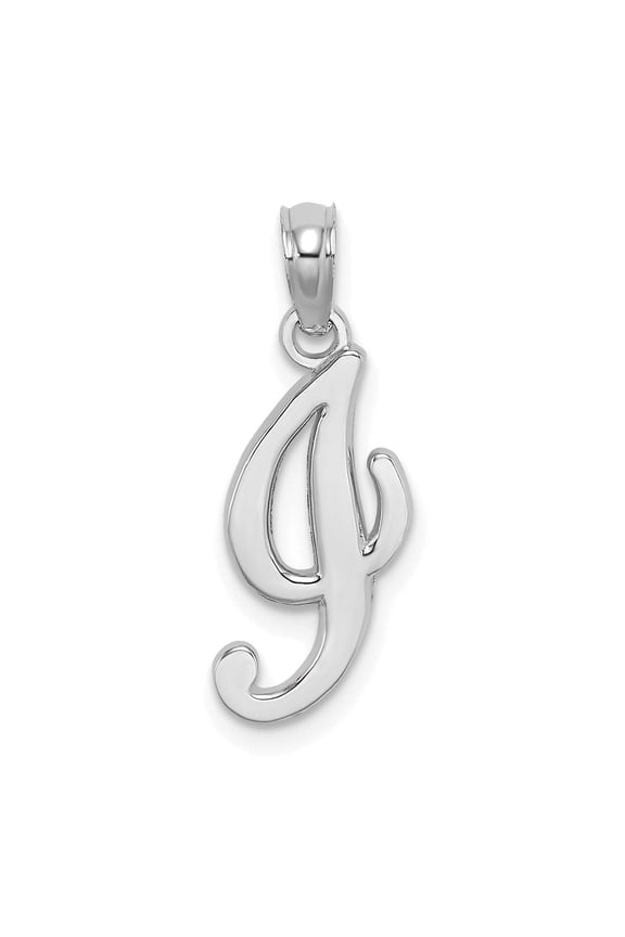 14K White Gold Fancy Script Design Letter I Initial Pendant