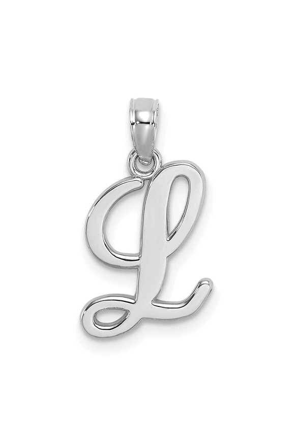 14K White Gold Fancy Script Design Letter L Initial Pendant