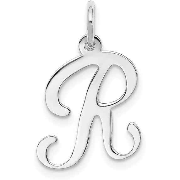 14KW White Gold Script Letter R Initial Charm