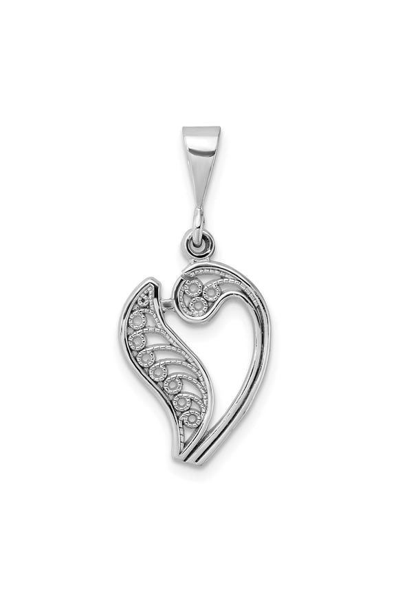 14k White Gold Solid Polished Filigree Letter Name Personalized Monogram Initial V Pendant Necklace Pendant for Women