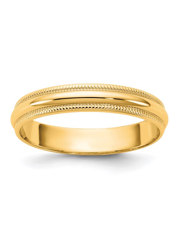 14KY 3.5mm LTW Milgrain Half Round Band Size 8