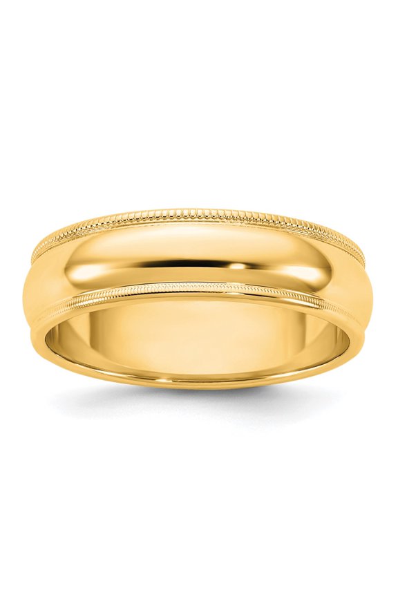 14KY 5.5mm Milgrain Half Round Band Size 8