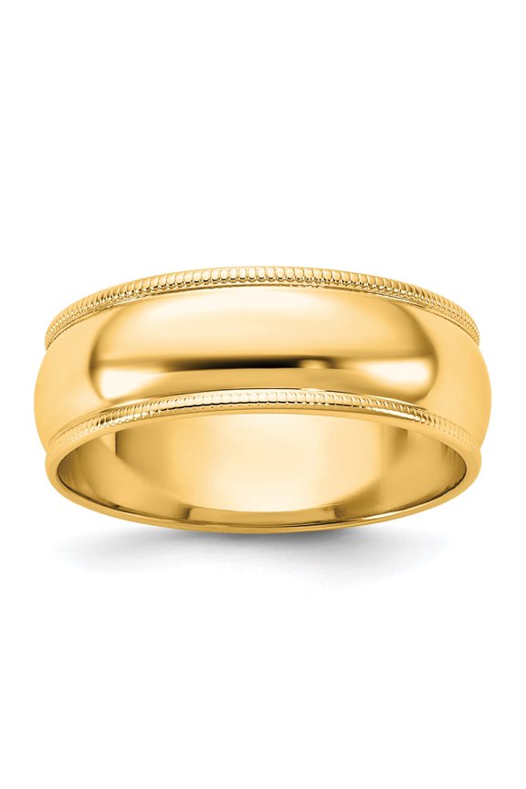 14KY 6.5mm LTW Milgrain Half Round Band Size 7