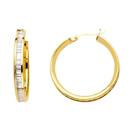14KY BG CZ Channel Hoop Earrings