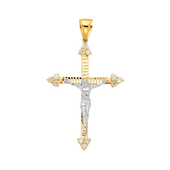 14KY Gold Cubic Zirconia Religious Crucifix Pendant | Yellow Gold Charm Pendant for Necklace Chain | Jewelry Gift for Men Women | 52 x 37 MM | 4.5 grams