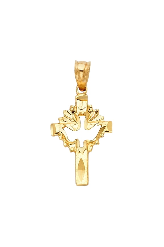 14KY Gold Religious Cross with Holy Spirit Dove Pendant | Yellow Gold Charm Pendant for Necklace Chain | Jewelry Gift for Men Women | 18 x 12 MM | 0.8 grams