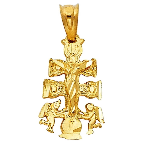 14KY Gold Religious Cross of Caravaca Pendant | Yellow Gold Charm Pendant for Necklace Chain | Jewelry Gift for Men Women | 16 x 10 MM | 0.9 grams