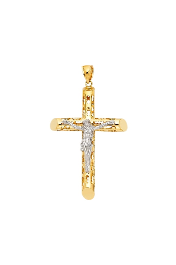 14KY Gold Religious Crucifix Pendant | Yellow Gold Charm Pendant for Necklace Chain | Jewelry Gift for Men Women | 68 x 47 MM | 14.1 grams