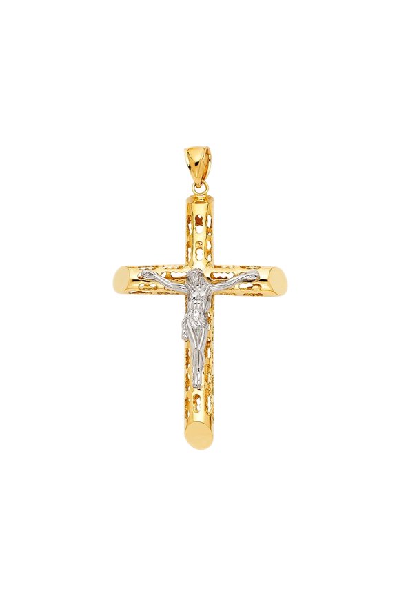 14KY Gold Religious Crucifix Pendant | Yellow Gold Charm Pendant for Necklace Chain | Jewelry Gift for Men Women | 68 x 47 MM | 14.1 grams