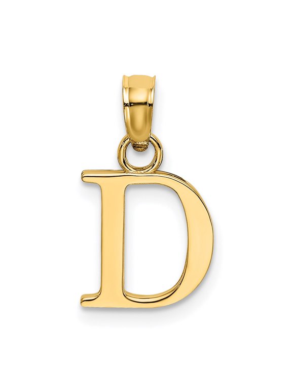 14k Yellow Gold Polished Block Letter D Initial Pendant