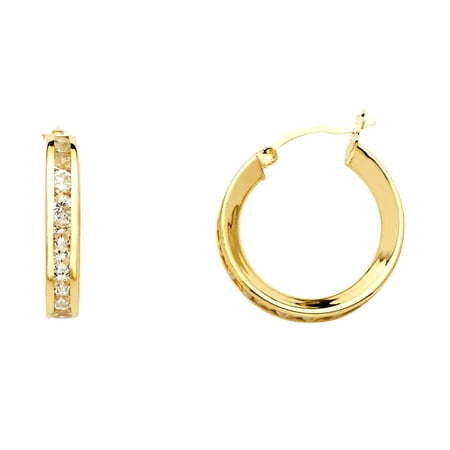 14KY RD CZ Channel Hoop Earrings