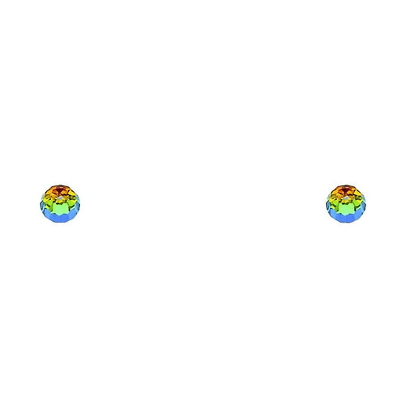 14KY Rainbow RD CZ Stud Earrings w/Screw