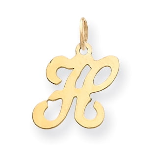 14k Yellow Gold 14KY Script Letter H Initial Charm Pendant