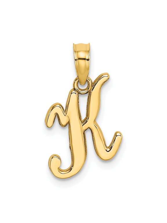 14k Yellow Gold Script Letter K Initial Pendant