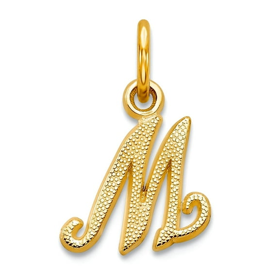 14k Yellow Gold Solid Satin Letter Name Personalized Monogram Initial M Charm 16.5x10.3mm Pendant Necklace for Women