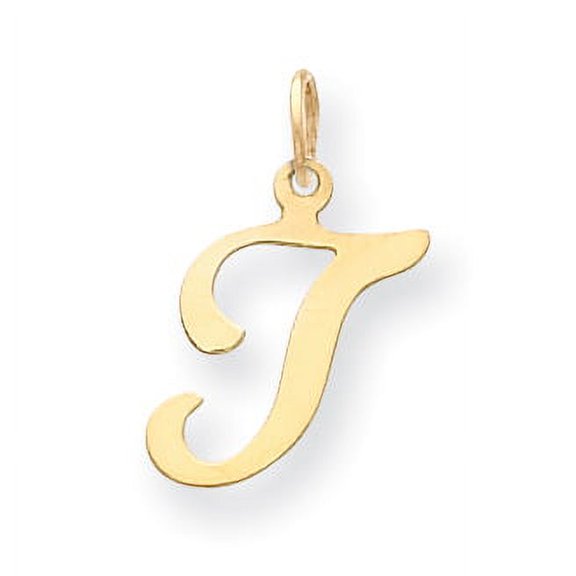 14k Yellow Gold 14KY Script Letter T Initial Charm Pendant