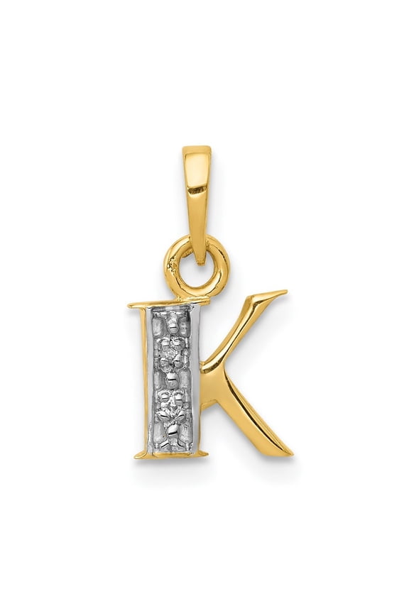 14k Two Tone Solid Prong set Gold Polished .01ct Diamond Letter Name Personalized Monogram Initial K Charm Pendant Neckl
